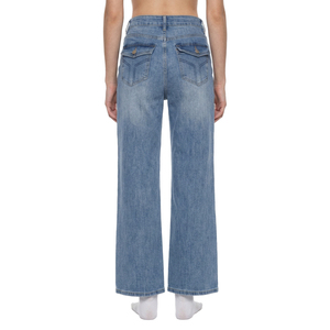 <b>Women's</b> High Waist <b>Baggy</b> Wide Leg <b>Jeans</b> Vintage Wash Denim Pants with Bow Decoration - Product Image 6