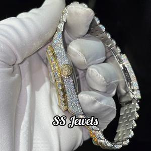 Montres de luxe en acier inoxydable entièrement serties de diamants VVS Moissanite, fabrication artisanale, mouvement automatique, affichage analogique, style hip-hop, vente chaude - Product Image 6