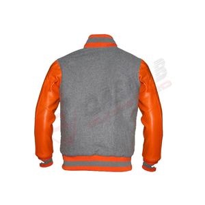 Imprimations personnalisées Letterman 100% laine polaire de coton-corps et manches en cuir de vachette de couleur orange veste universitaire de baseball - Product Image 2