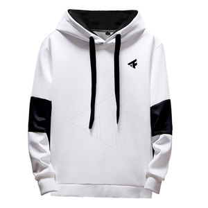 Men's <b>White</b> Hooded Sweatshirt with Black Sleeve Panels Logo Print Casual Fit Regular Length Autumn Wear Eco-Friendly 100% Cotton - Product Image 1