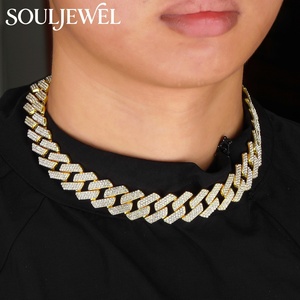 Souljewel Cadena Cubana de Eslabones Romboidales con Incrustaciones de Diamantes de Imitación, Collar Hip Hop Chapado en Oro Cobre con Cierre a Presión, Joyería Streetwear Unisex - Product Image 6