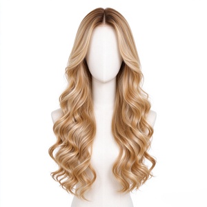 Perruque 100% cheveux humains, longue, blonde dorée, bouclée en queue de poisson, pour femmes, aspect naturel - Product Image 1