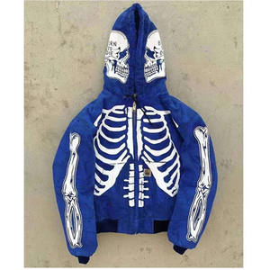 2025 nuevo jersey azul vaquero desgastado estético caliente peso pesado ajuste Regular lavado ácido Hip Hop Rhinestone Sudadera con capucha 100% algodón - Product Image 6