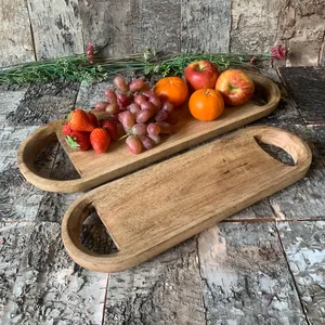 Plateau de service ovale en bois d'acacia fait à la main plateau de charcuterie fruits Snack Dessert affichage décor à la maison cuisine salle à manger - Product Image 4