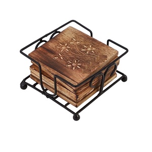 Juego de 4 posavasos de madera a rayas de madera pura de forma redonda con calidad antigua al costo más bajo - Product Image 2