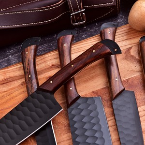 Nouveauté : Ensemble de couteaux de chef avec manche en bois et lame gravée, fabrication artisanale, acier inoxydable professionnel. - Product Image 3