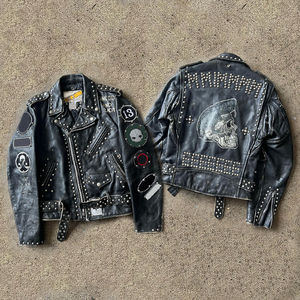 Vente en gros Streetwear patchs de luxe personnalisés broderie Pu Man Punk Rock Moto Biker équitation moto veste en cuir pour hommes - Product Image 3