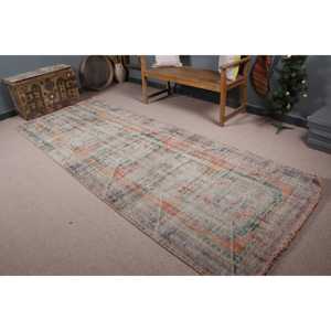 Alfombra Vintage de 4x10.8 pies, Alfombra Turca, Alfombra de Lana con Diseño Floral Azul - Product Image 1