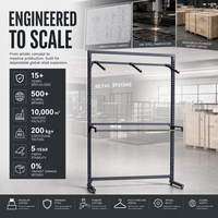 Présentoir Modulaire Thermolaqué à 3 Niveaux avec Tringle à Vêtements Rainurée pour Magasin de Détail, Exposition et Boutique - Système de Fixation Complet