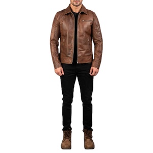Veste en cuir zippée de haute qualité pour homme, 100% cuir véritable marron, vestes chaudes pour homme style Letterman - Product Image 6