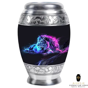 Urne de crémation en aluminium fabriquée à la main lion gravée urnes de crémation finition de revêtement Meena conception étanche souvenir 3 Cu et grand - Product Image 3