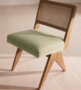 Mid-Century Inspired Wooden Armchair with Woven back rest accent Detailing and soft uphosltery seat A Scandinavian Classic Piece - Product Image 2