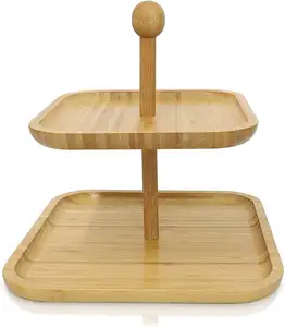 Superior quality handmade square bamboo decorative serving tray with 2 tiers use in wedding party & Tet holiday decoration