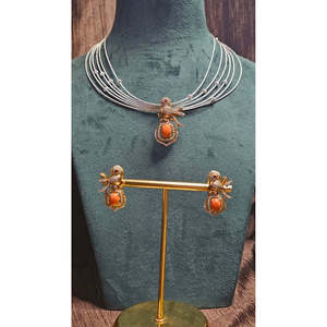 Vintage Coral Pendant & <b>Stud</b> <b>Earrings</b> <b>Set</b> Featuring Animal-shaped Design - Product Image 1