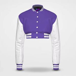 Chaqueta universitaria de bombardero recortada para mujer, Parche de cuero bordado de chenilla, ropa de calle, abrigo personalizado - Product Image 3