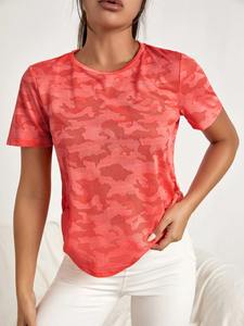 เสื้อยืดแขนสั้นสำหรับสตรีเสื้อ100% ผ้าฝ้ายโพลีเอสเตอร์สแปนเด็กซ์เสื้อยืดออกกำลังกายสีพื้น - Product Image 3