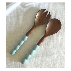 Ensemble de serveurs à salade en bois avec poignées en résine, vente directe d'usine, derniers ustensiles de cuisine, cuillère et fourchette à servir - Product Image 2