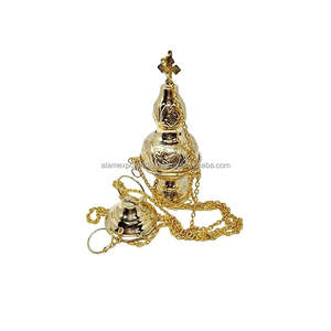 Regalos religiosos Quemador colgante de incienso aromático de latón pulido alto Incensario ortodoxo con opciones personalizadas y calidad superior - Product Image 1