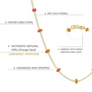 GOODSTONE, Plata de Ley 925 para mujer, 14 tamaños, chapado en oro, collar de cadena con cuentas de ópalo naranja Natural, regalos de boda con piedra natal - Product Image 4