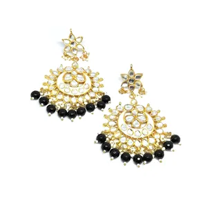 Boucles d'oreilles pendantes Chandbali noires en or plaqué Meenakari pour femmes, bijoux de mode - Product Image 1