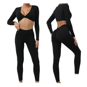 Nouveauté, vente en gros, vêtements de sport pour le fitness, ensemble athlétique, ensembles 2 pièces d'entraînement solides en nylon et spandex pour le dos des femmes, logo personnalisé - Product Image 4