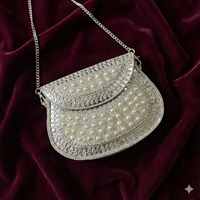 Pochette de soirée blanche en mosaïque Kundan, de créateur indien, faite à la main, pour femme, accessoire de mode ethnique pour mariage et fête
