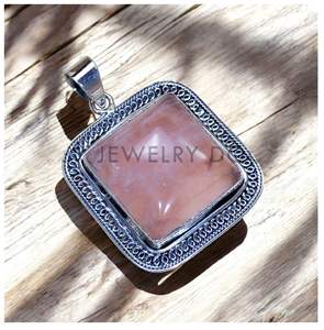 Véritable Argent Sterling 925 Coussin Coupe Lunette Réglage Quartz Rose Pierre Précieuse Pendentif Charme Pendentifs En Vrac En Gros Bijoux En Argent - Product Image 1