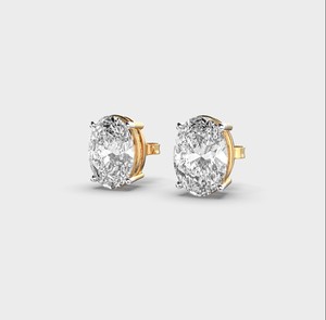 Boucles d'oreilles solitaires ovales en diamant de laboratoire, or blanc/rose/jaune 14 carats, rhodiées, certifiées IGI, cadeau d'anniversaire ou de fête - Product Image 3