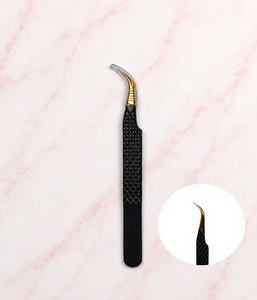 Pince à épiler noire de qualité supérieure testée à la main, pointe dorée en acier inoxydable, pince à isolation classique pour volume, logo personnalisé OEM - Product Image 1