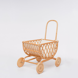 Poussette en rotin naturel fait main tendance chaude pour jouet bébé poupée chariot poussette en rotin jouet pour enfant - Product Image 2
