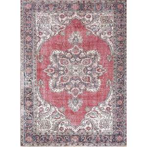 Alfombra de Lana Anudada a Mano Roja y Naranja Vintage Pae-2467 con Diseño de Medallón y Patrón de Rompecabezas para Decoración de Sala de Estar y Pasillo - Product Image 1