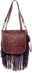 Sac à bandoulière vintage à franges en cuir repoussé à la main Sac à bandoulière à rabat en relief floral occidental pour femmes Sac à main fait main - Product Image 2