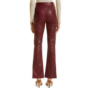 2024 pantalones de cuero de alta calidad hechos a medida para mujer hechos a mano invierno frente plano Casual transpirable cintura alta precio al por mayor - Product Image 2