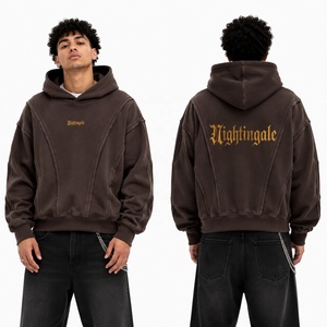 Sudadera con capucha de algodón grueso para hombre, estilo oversize, con paneles de costura, estilo hip hop - Product Image 6
