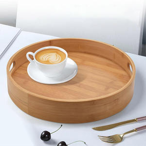 Nordic style round wooden <b>drinks</b> serving <b>trays</b> with handles bamboo bar <b>trays</b> from Vietnam manufacturer - Product Image 2