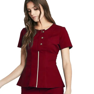 Conjuntos de uniformes médicos a medida con apariencia de manga corta personalizada y cuello alto elegante para personal médico - Product Image 6