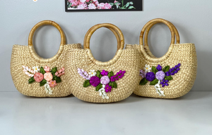 Bolso Tote de Ratán Hecho a Mano con Bordado Floral, Asa Redonda, Tejido Natural, Bolso de Playa para Verano - Product Image 2
