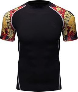 Rashguard d'entraînement de combat de bonne qualité, impression par transfert thermique, hommes, spandex/nylon, séchage rapide, manches courtes, personnalisé, prix raisonnable - Product Image 2