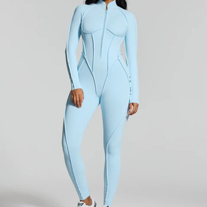 Combinaison de sport personnalisée à compression, body de yoga, manches longues, dos nu, combinaison de sport zippée sur le devant, combinaison de fitness pour la salle de sport - Product Image 1