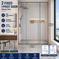 Pintu Kamar Mandi 3 Panel Kaca Pivot 8mm Mudah Dibersihkan, Mewah untuk Vila, Hotel, Kamar Mandi, dan Ruangan Basah, Pembuat Kustom, Penutup Kamar Mandi