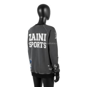 Sudadera de peso pesado para mujer, tela de algodón, gris oscuro, logotipo personalizado, bordado de chenilla, estilo callejero, sudaderas transpirables para mujer - Product Image 5