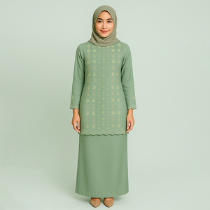 Conception florale traditionnelle Baju Kurung Bunga Raya élégant accessoire de vêtements musulmans modestes grande taille respirant pour les mariages - Product Image 3