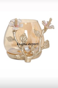 Luxury Decorative Metal Leaf Design Glass Votive Custom Made Design Craftsman - Product Image 5