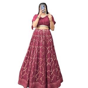 Multi Color Dhwaja Exportar Nuevas Lentejuelas e Hilo Bordado Triturado Georgette Lehenga Choli Colección para Mujeres Venta en Línea - Product Image 1