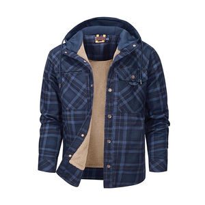Best Quality Customizable Men's Winter Flannel Jacket Low MOQ Latest Design Label Washed <b>Fabric</b> Hooded Flannel Shirt Jacket - Product Image 1