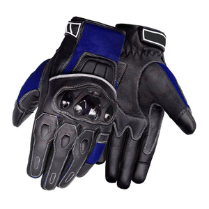 Gants de moto en cuir noir et bleu, à doigts entiers, avec fermeture auto-agrippante, pour hommes - Product Image 1