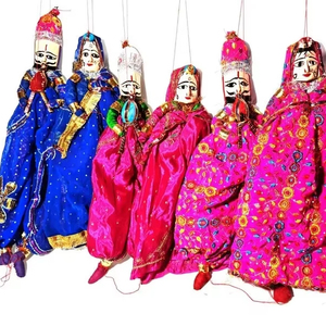 คู่หุ่น Rajasthani หุ่นเชิดอินเดียวินเทจตุ๊กตาไม้ทำด้วยมือสำหรับตกแต่งบ้านในงานแต่งงานสไตล์โบฮีเมียน - Product Image 6