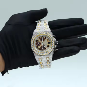 Reloj Analógico de Lujo Antiguo con Incrustaciones de Diamantes Moissanite, Dos Tonos, 41 mm, Acero Inoxidable, Resistente al Agua, para Hombre, Estilo Deportivo y Moderno - Product Image 1