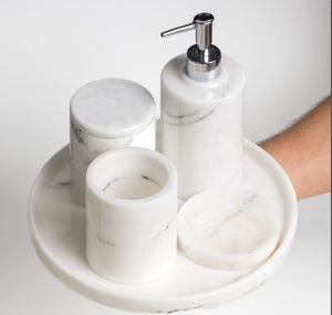 Juego de Artículos de Aseo Ecológicos de Cuatro Piezas de Mármol Natural, Botella de Loción, Accesorios de Baño, Kit de Lavado, Juego de Accesorios Tayyab - Product Image 4