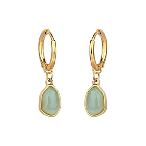 Boucles d'oreilles pendantes en cristal pour femmes, formes géométriques, vert, Aventurine, Agate, améthyste violette, cerceau - Product Image 1